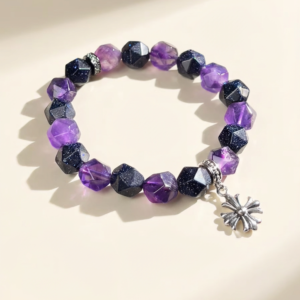 Luxury Men's Crystal Bracelet with Faceted Amethyst & Starry Blue Beads - 14-15 cm hand circumference