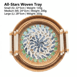 Bohemian Handwoven Rattan Mosaic Serving Tray - L(28*3cm/350g), All-Stars Woven Tray