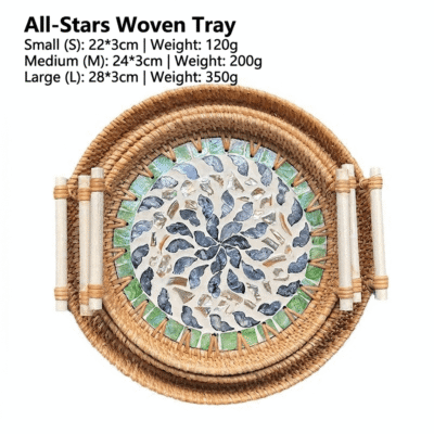 Bohemian Handwoven Rattan Mosaic Serving Tray