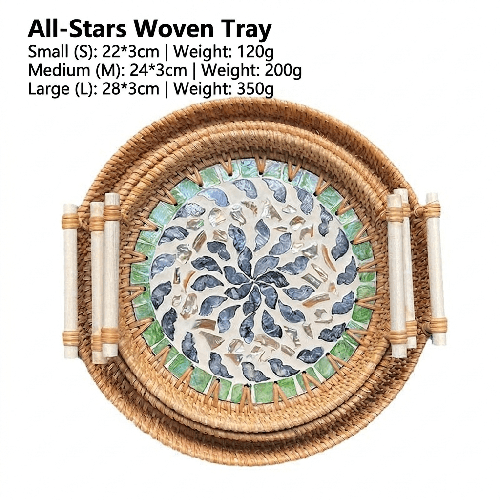 Bohemian Handwoven Rattan Mosaic Serving Tray