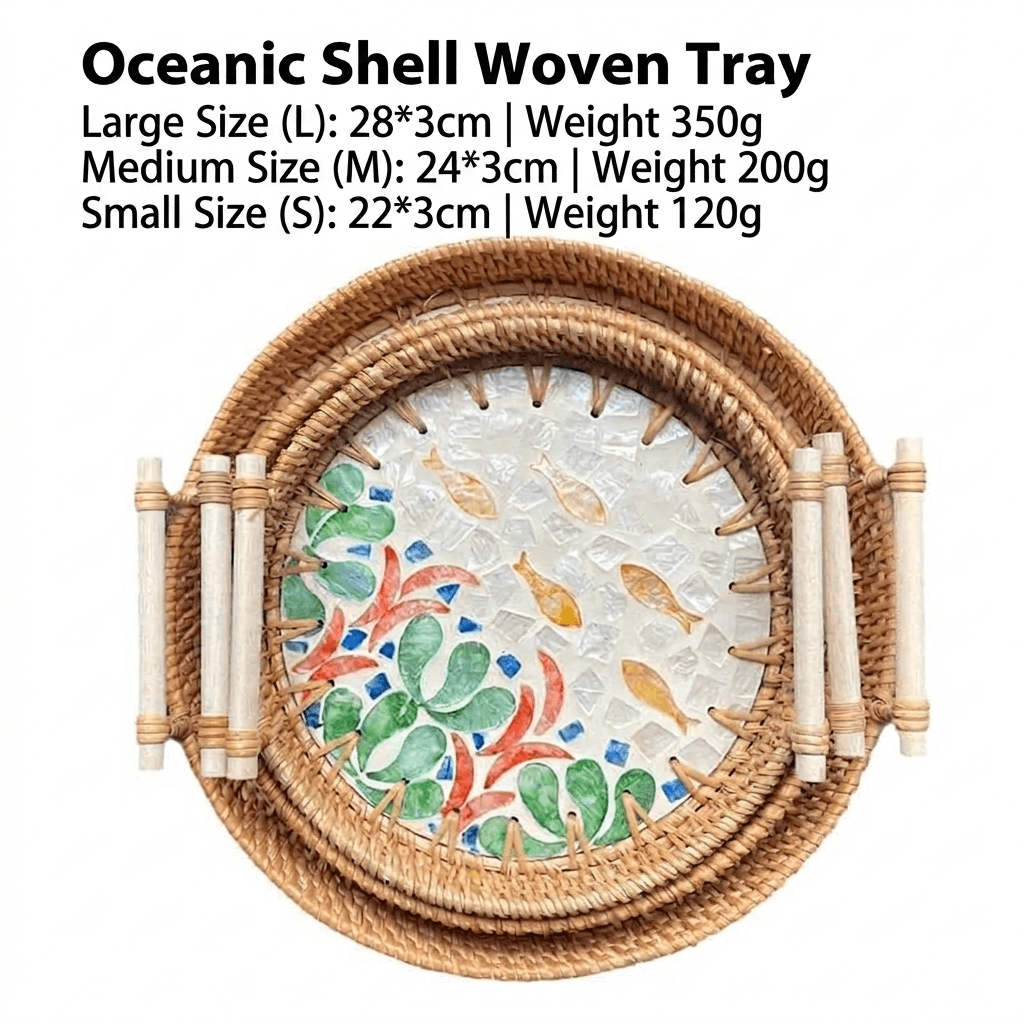 Bohemian Handwoven Rattan Mosaic Serving Tray