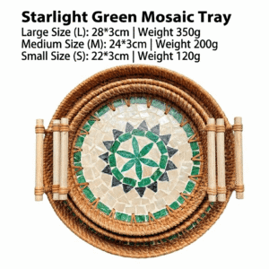 Bohemian Handwoven Rattan Mosaic Serving Tray - L(28*3cm/350g), Starlight Green Mosaic Tray