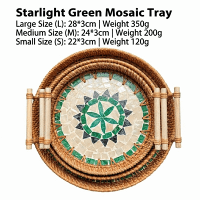 Bohemian Handwoven Rattan Mosaic Serving Tray