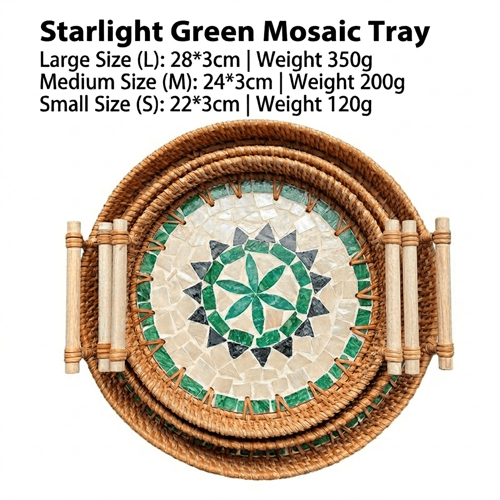 Bohemian Handwoven Rattan Mosaic Serving Tray