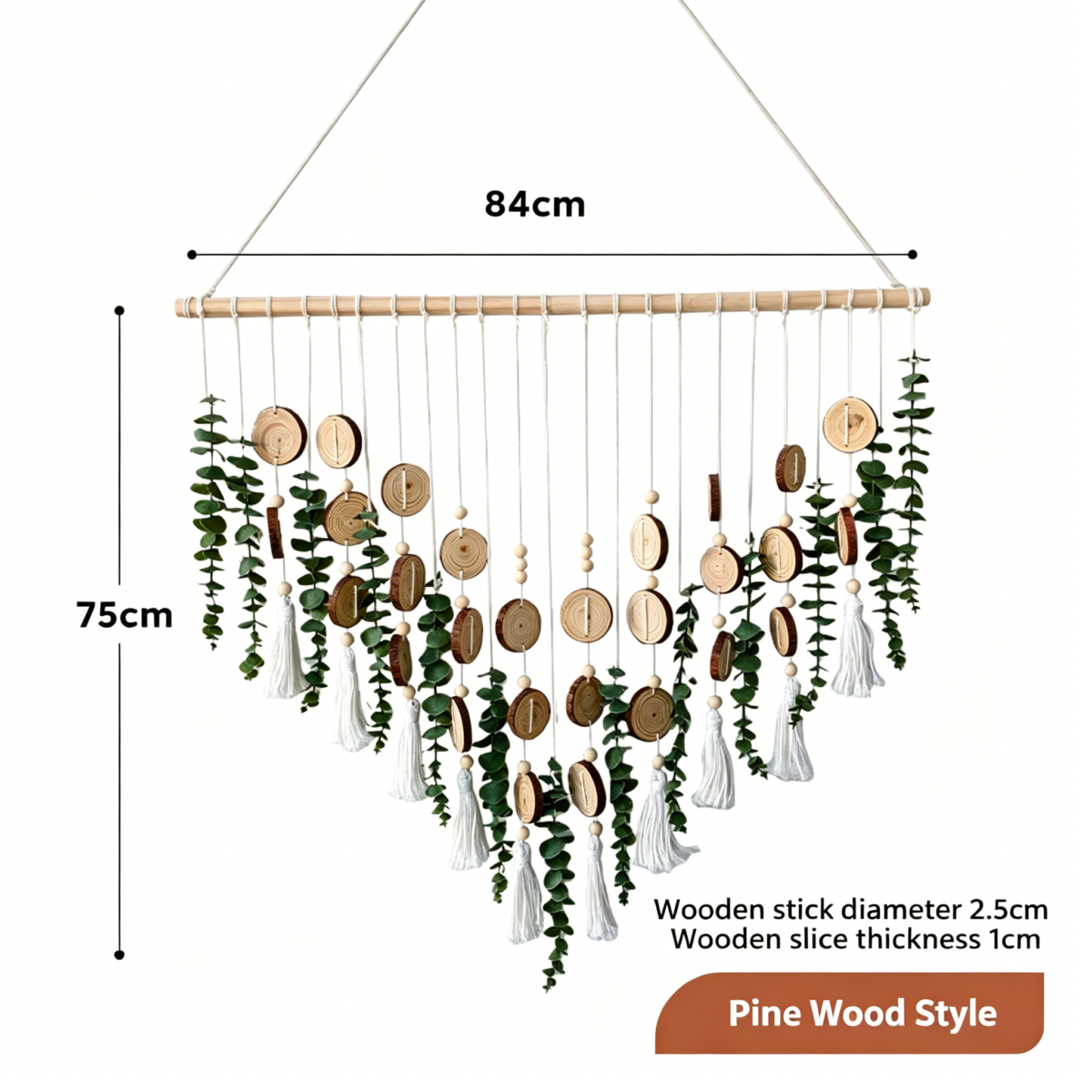 Nordic Style Natural Wood Slice and Eucalyptus Wall Hanging Decor