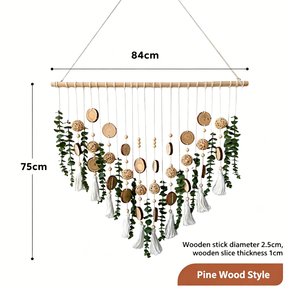 Nordic Style Natural Wood Slice and Eucalyptus Wall Hanging Decor