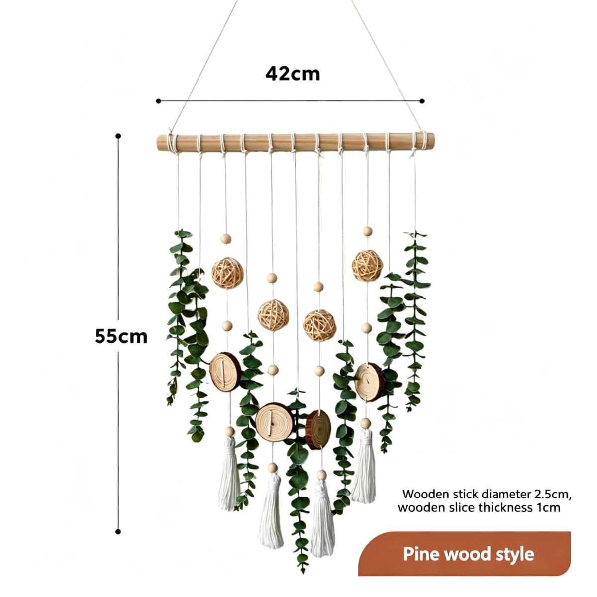 Nordic Style Natural Wood Slice and Eucalyptus Wall Hanging Decor