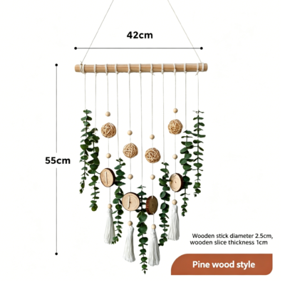 Nordic Style Natural Wood Slice and Eucalyptus Wall Hanging Decor