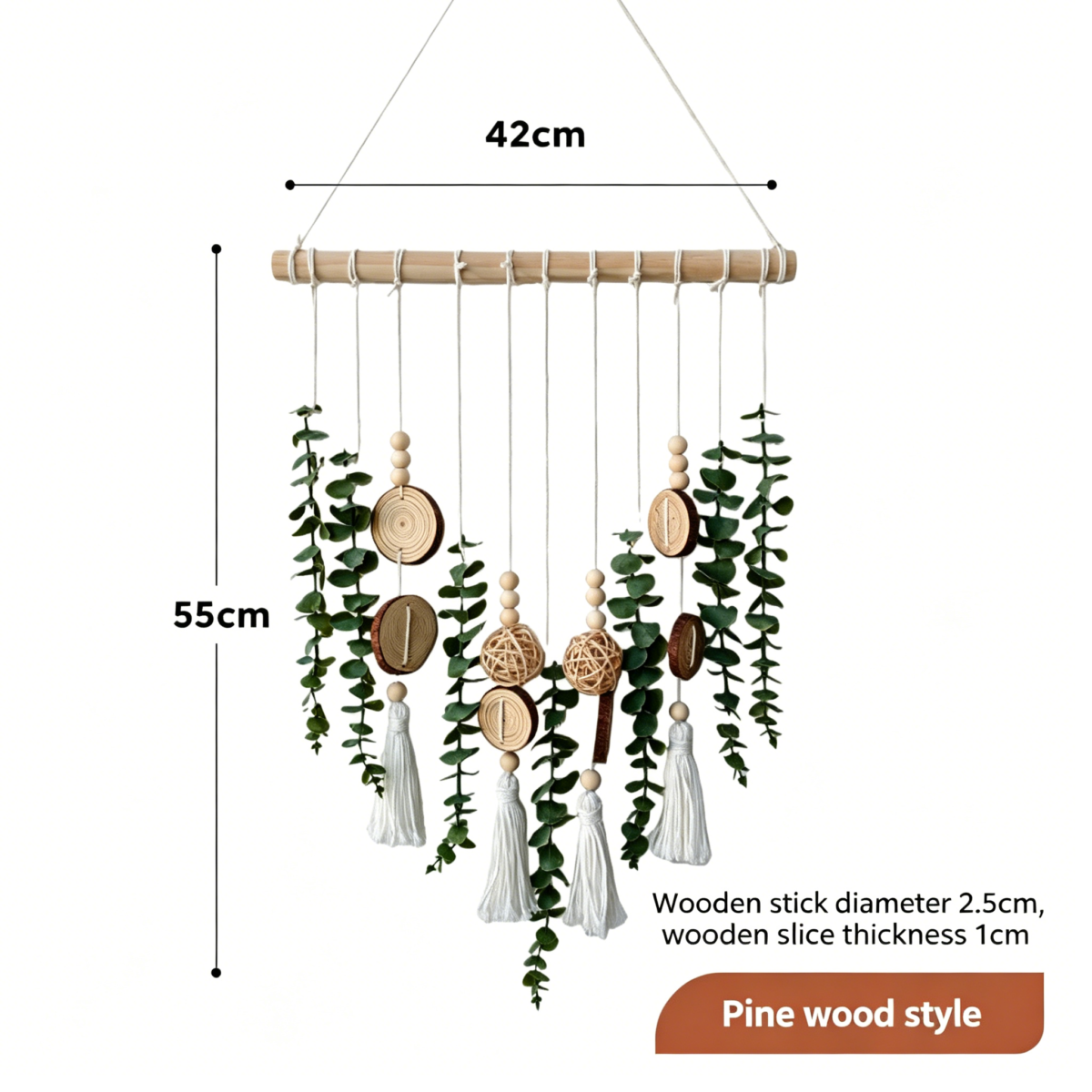 Nordic Style Natural Wood Slice and Eucalyptus Wall Hanging Decor