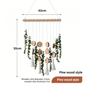 Nordic Style Natural Wood Slice and Eucalyptus Wall Hanging Decor - Style5-42*55cm