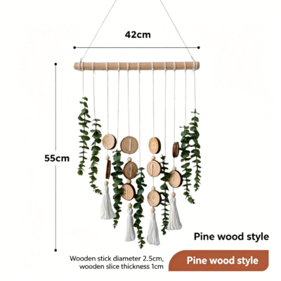 Nordic Style Natural Wood Slice and Eucalyptus Wall Hanging Decor
