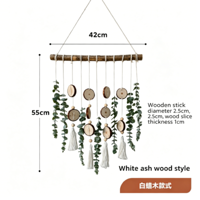 Nordic Style Natural Wood Slice and Eucalyptus Wall Hanging Decor