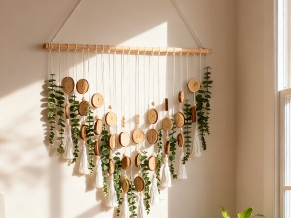 Nordic Style Natural Wood Slice and Eucalyptus Wall Hanging Decor
