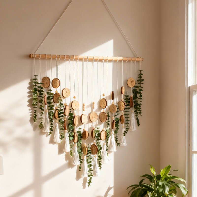Nordic Style Natural Wood Slice and Eucalyptus Wall Hanging Decor