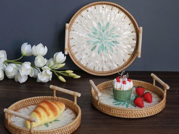 Bohemian Handwoven Rattan Mosaic Serving Tray