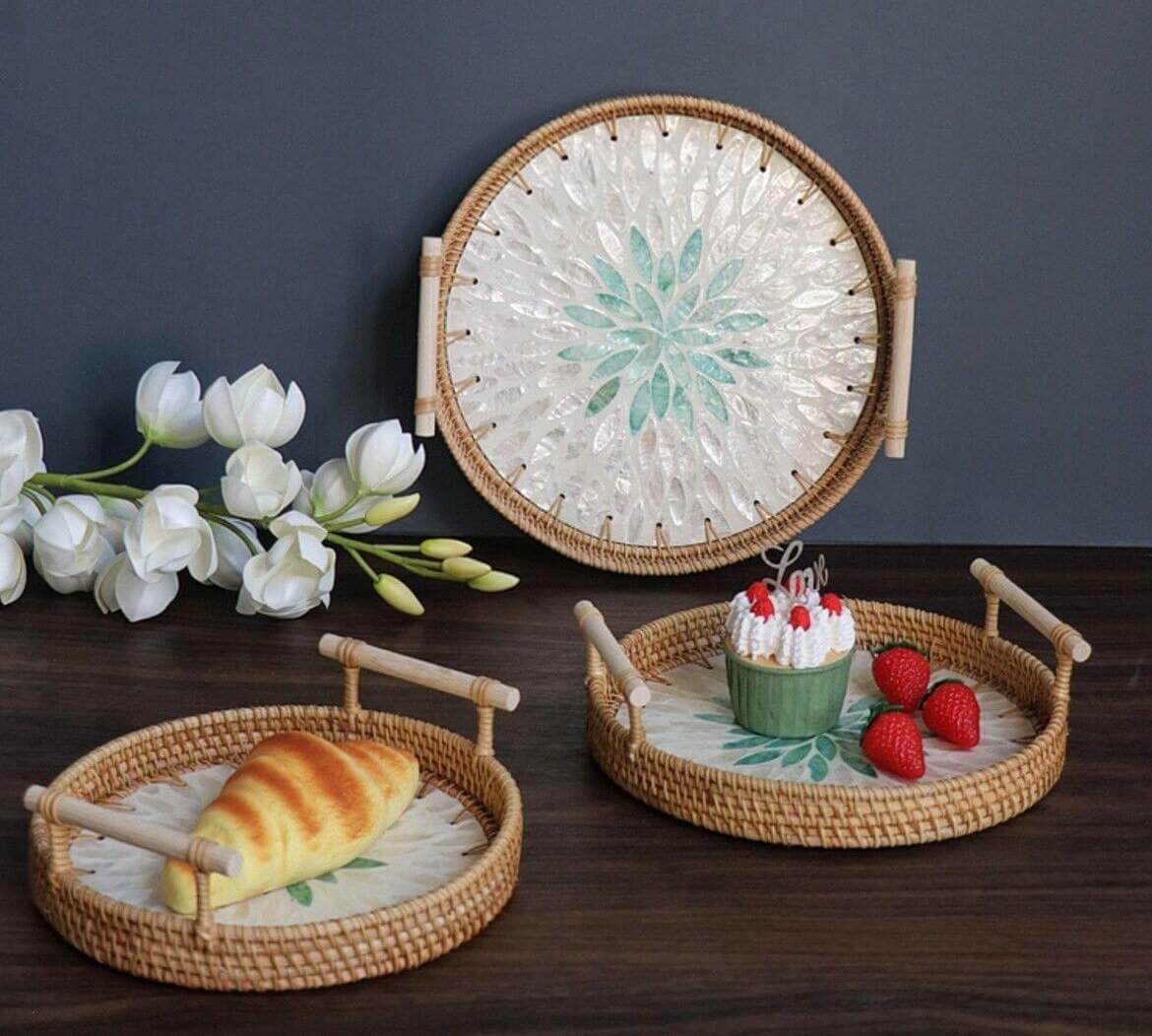 Bohemian Handwoven Rattan Mosaic Serving Tray